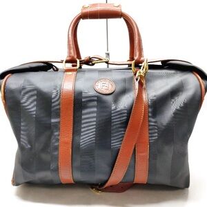 Fendi Striped Travel Duffel with Brown Leather Trim